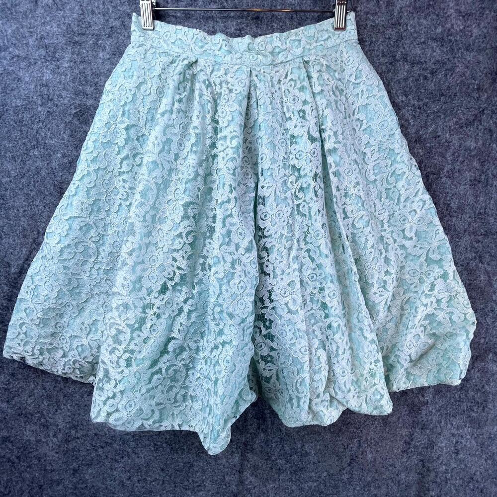 Vintage 90s A Line Skirt Womens Small Pastel Blue Fairy Lace Tulle Ballerina